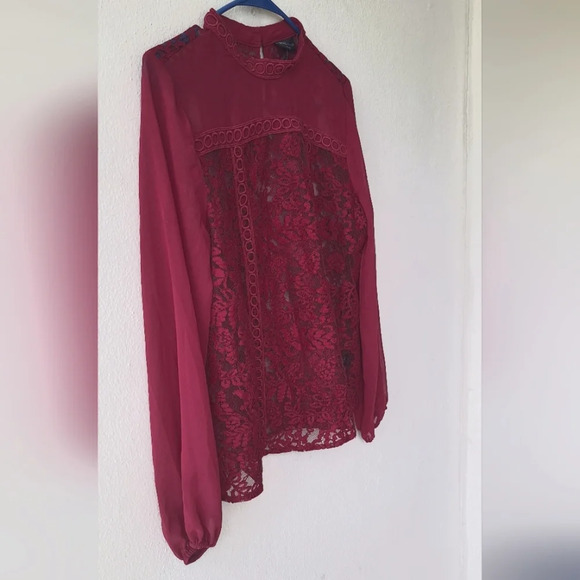 BOLD elements transparent Long-sleeved women's Blouse in Wine red Size M - Picture 7 of 9